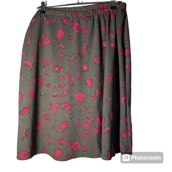 Laura Scot dark olive knee long floral print size large - Picture 2 of 4